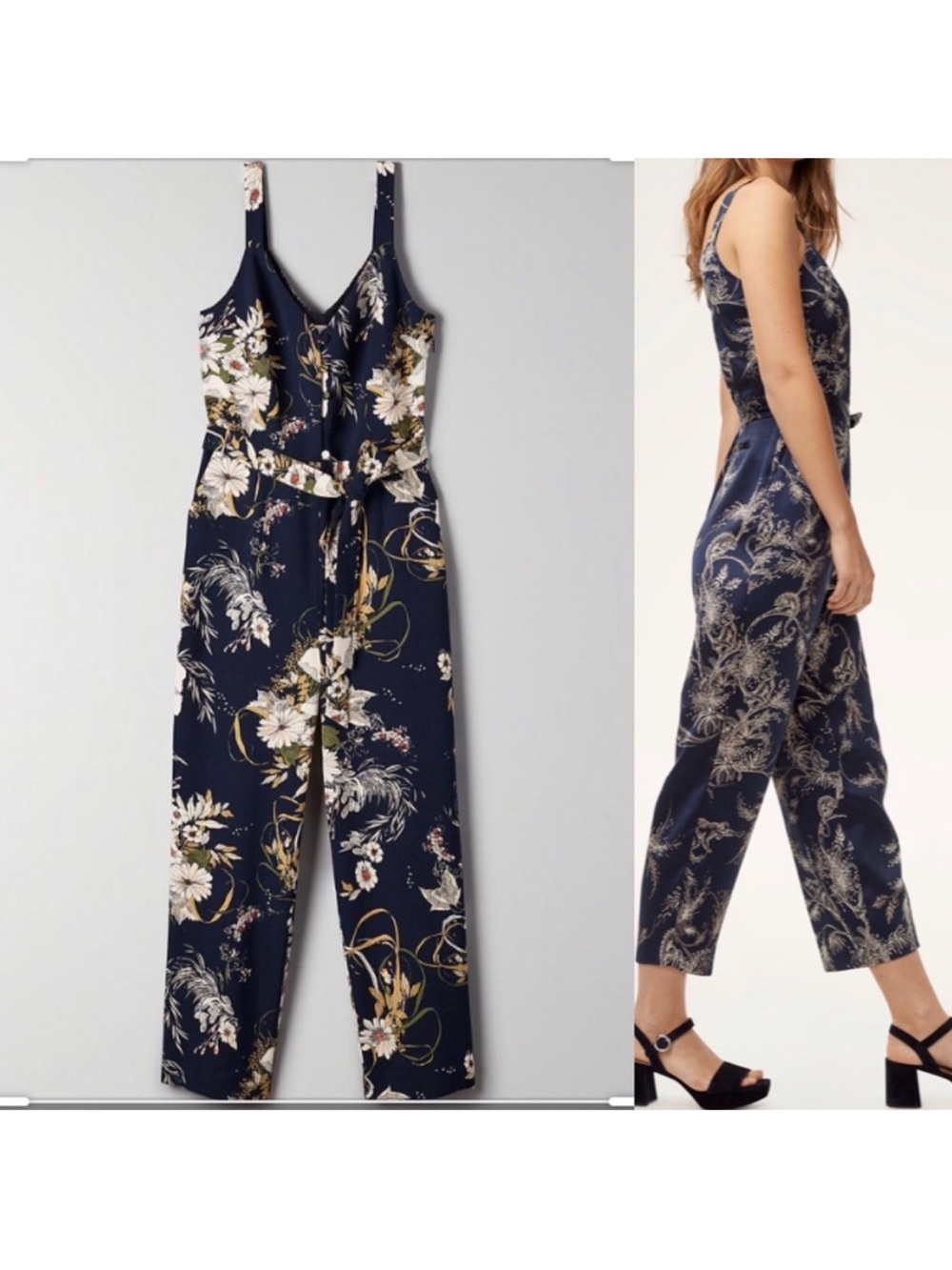 NWT Little Moon Petunia Jumpsuit Floral Front Button Blue Peach Dressy NO BELT - Picture 2 of 7